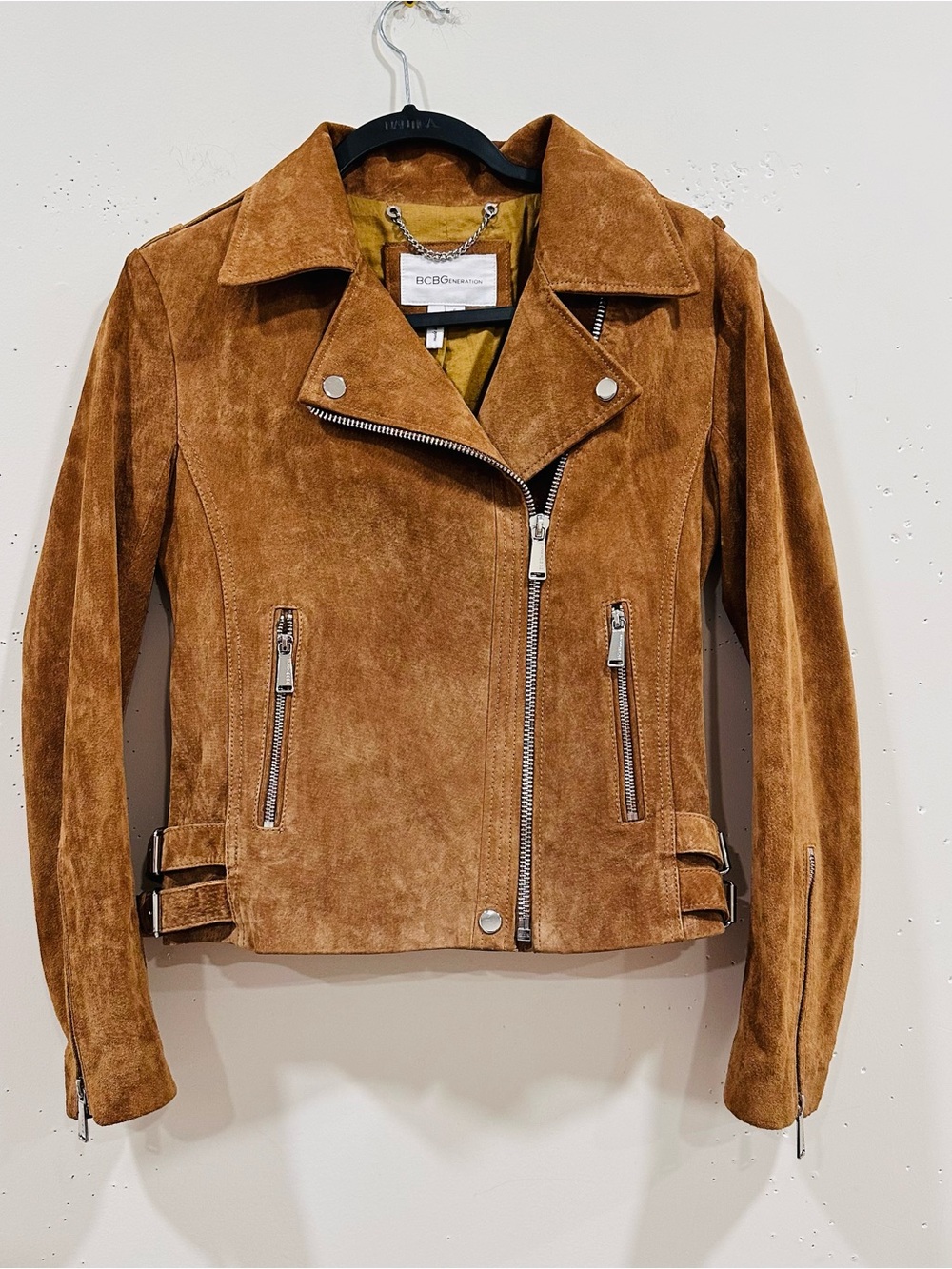 BCBGeneration Women's Tan Suede Moto Biker Jacket Size S 100% Leather RN 79675
